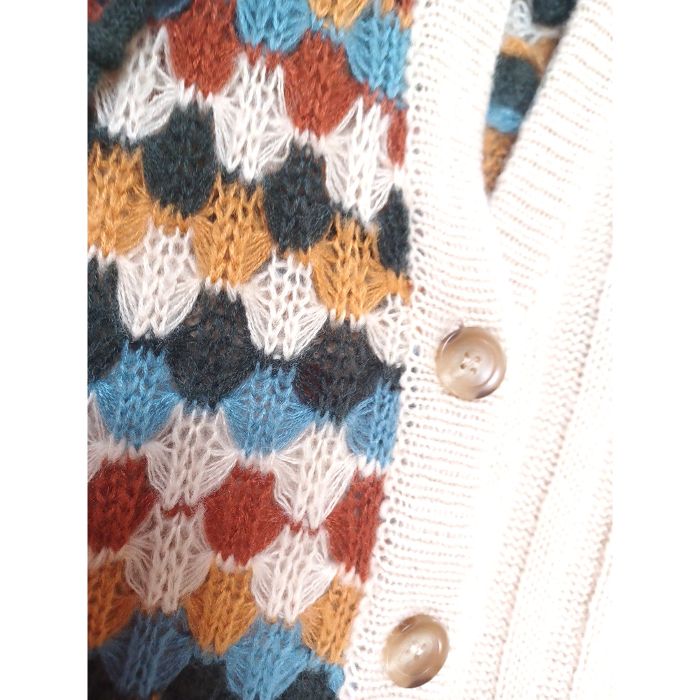 Miss Me Women's Cardigan Sweater Hood Tie Beige Check Aztec Sz M Acrylic Country - Picture 4 of 13